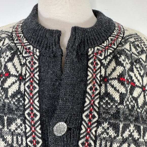Nordstrikk Norway Ivory Gray Fair Isle Cardigan Sweater Metal Buttons Unisex L - Picture 4 of 15
